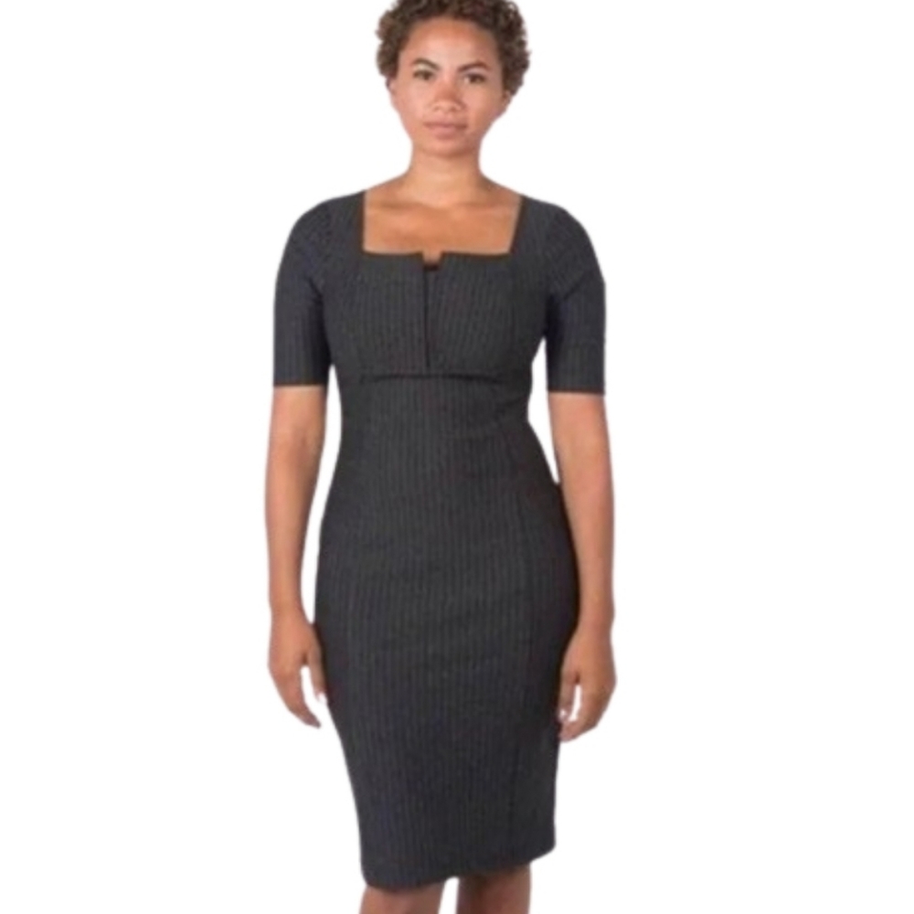 Betabrand Women's Executive Pencil Dress Size S Gray Pinstripe Sheath